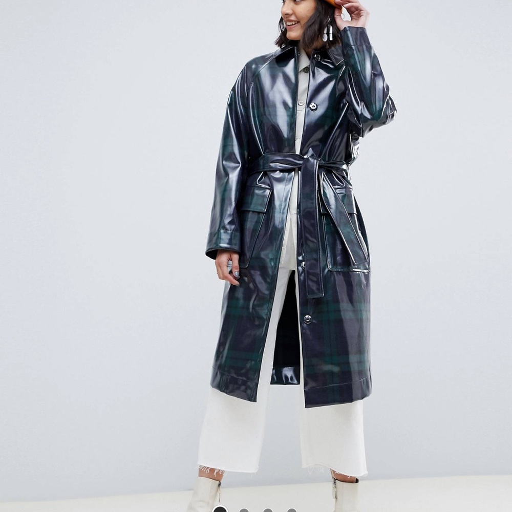 ASOS Green And Navy plaid Raincoat Trench. Christmas